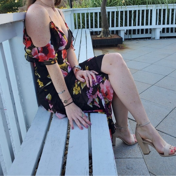 Love in Bloom Black Floral Print Off-the-Shoulder High-low Dress - Picture 5 of 6